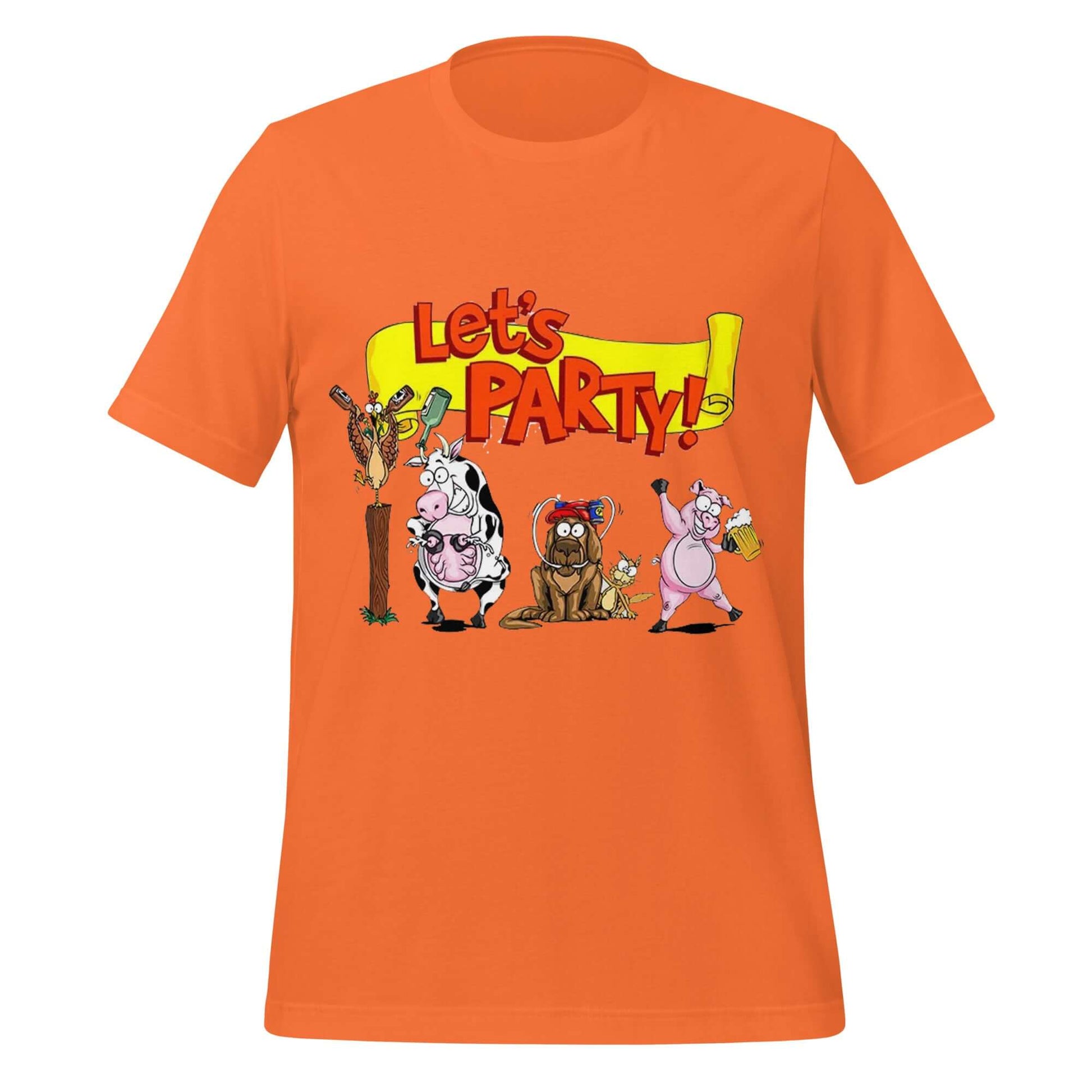 Let’s Party! Drunk Farm Animals Orange T-Shirt – Moo, Oink, Chug!