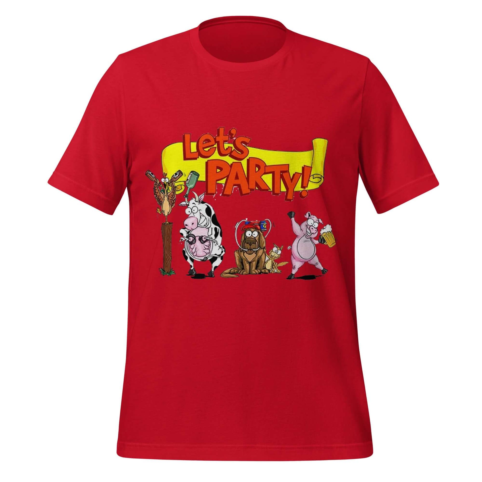 Let’s Party! Drunk Farm Animals Red T-Shirt – Moo, Oink, Chug!