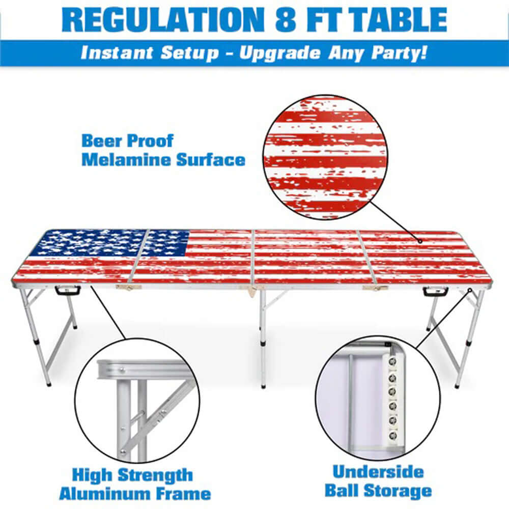 8ft Portable Beer Pong Table - American Flag Instructions