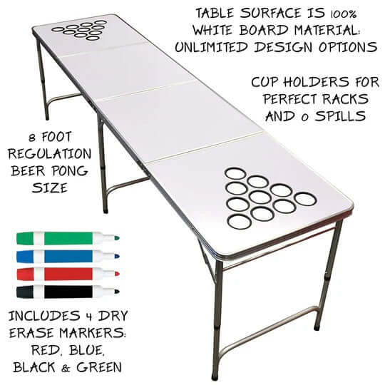 8ft Dry Erase Beer Pong Table - Custom Edition Writting