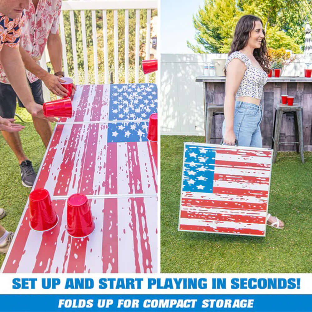 8ft Portable Beer Pong Table - American Flag Game