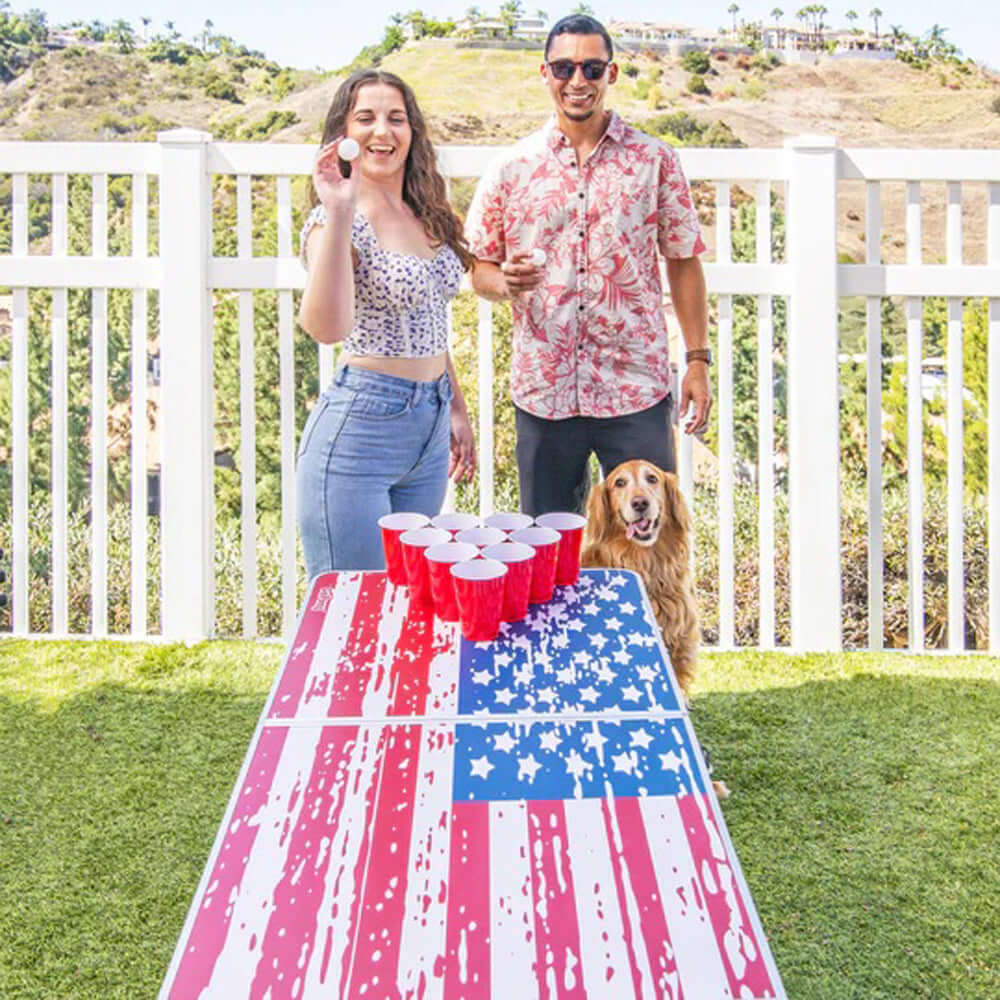 8ft Portable Beer Pong Table - American Flag Model