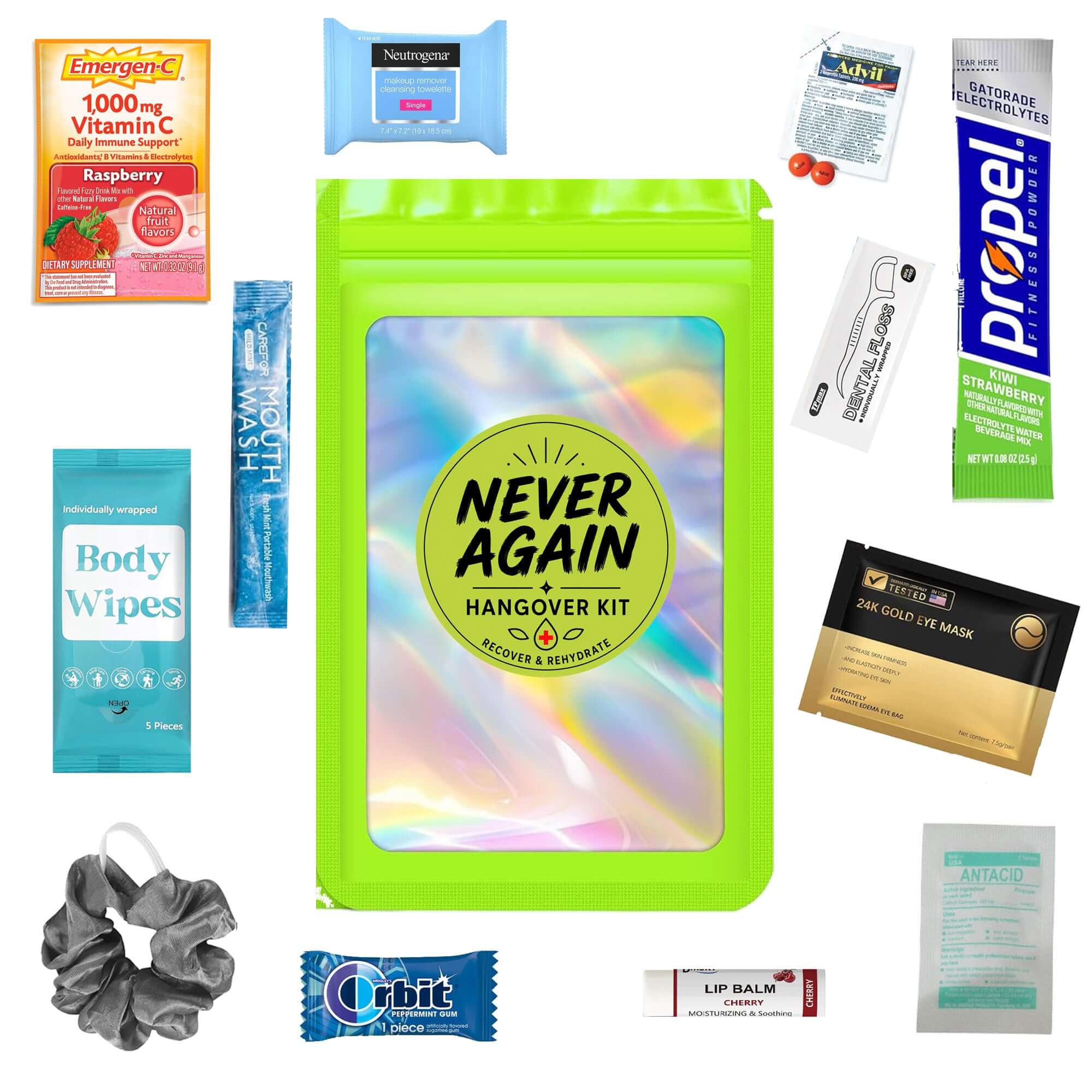 Never Again Hangover Kit – 12 pcs Recovery Kit