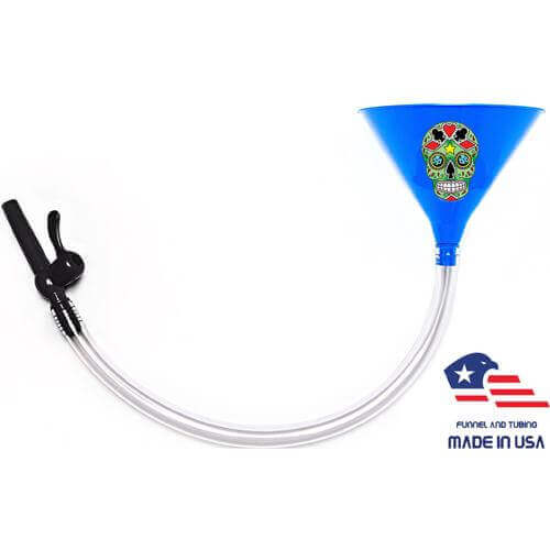 Beer Bong with Party Decals - Lucky Sugar Skull - Blue Funnel