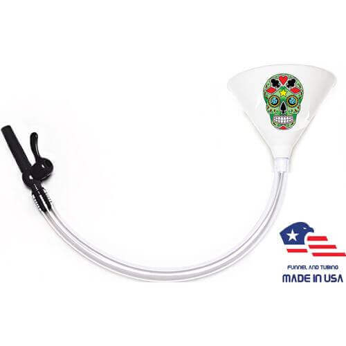 Beer Bong with Party Decals - Lucky Sugar Skull - White Funnel