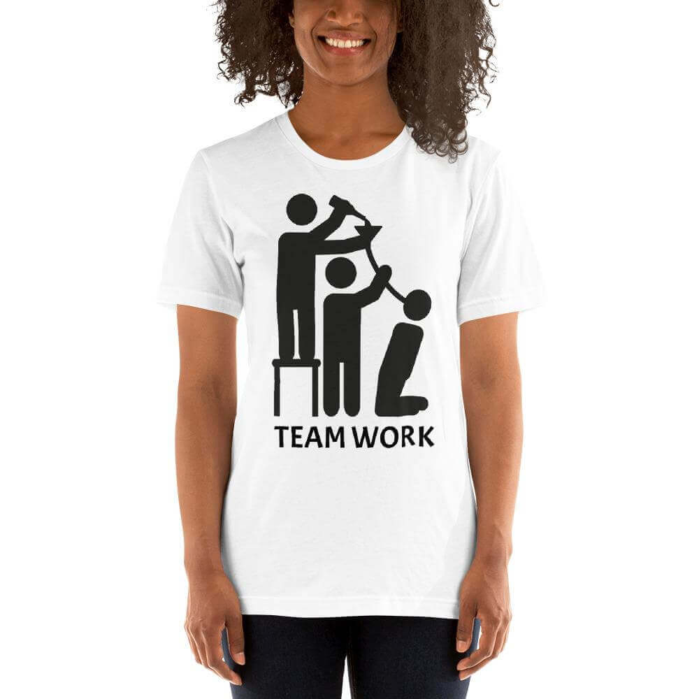 Team Work White T-Shirt Model 2